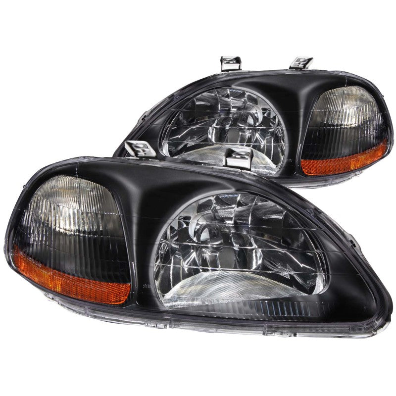 ANZO 1996-1998 Honda Civic Crystal Headlights with Black Housing – Clear Lens Pair
