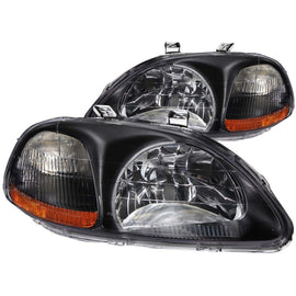 ANZO 1996-1998 Honda Civic Crystal Headlights with Black Housing – Clear Lens Pair