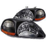 ANZO 1996-1998 Honda Civic Crystal Headlights with Black Housing – Clear Lens Pair