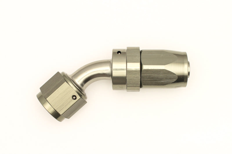 DeatschWerks 8AN Female Swivel 45-Degree Hose End CPE - Anodized Titanium Fitting for Automotive Fuel Systems