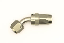 DeatschWerks 8AN Female Swivel 45-Degree Hose End CPE - Anodized Titanium Fitting for Automotive Fuel Systems