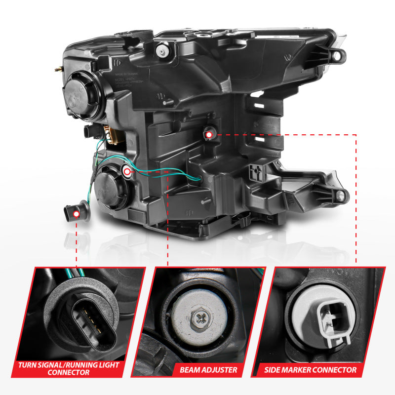 ANZO 18-20 Ford F-150 Full LED Projector Headlights with Light Bar Switchback and Sequential Turn Signal - Black Housing, Clear Lens, Pair