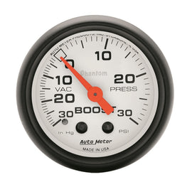 AutoMeter Phantom 52mm 30 PSI Mechanical Boost Gauge for Automotive Performance