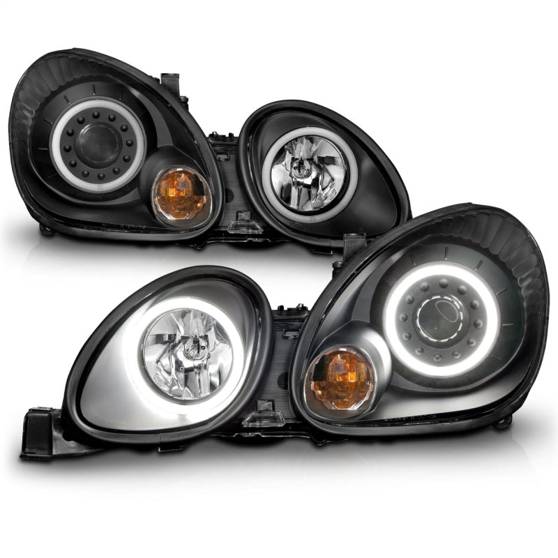 ANZO Lexus GS300 & GS430 Projector Headlight Set with Halo, Black Housing, Pair - Fits 1998-2005 Models