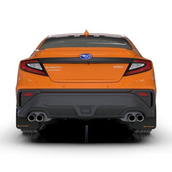 Rally Armor 22-25 Subaru WRX UR Series Black Mud Flaps with Orange Logo Part RalMF92-UR-BLK/OR