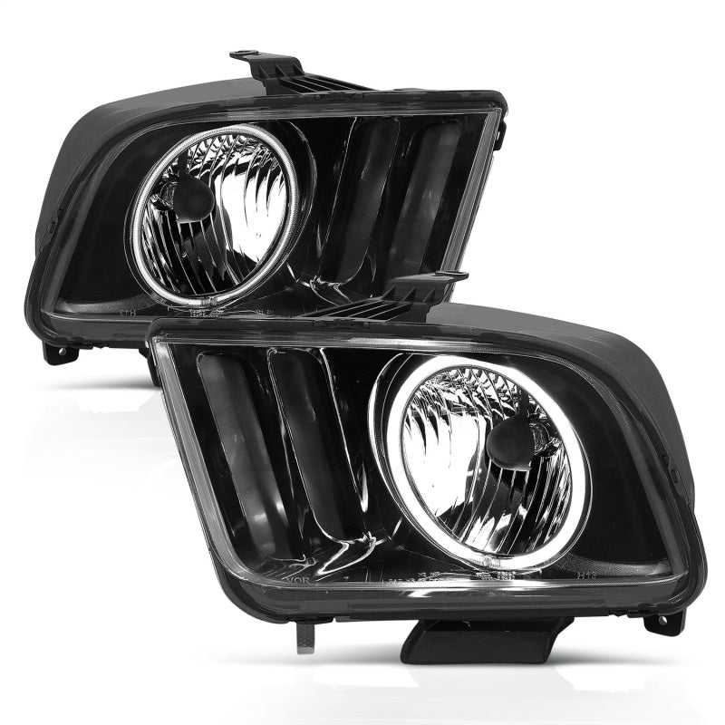 ANZO 2005-2009 Ford Mustang Crystal Headlights with Halo - Black Housing and CCFL, Pair