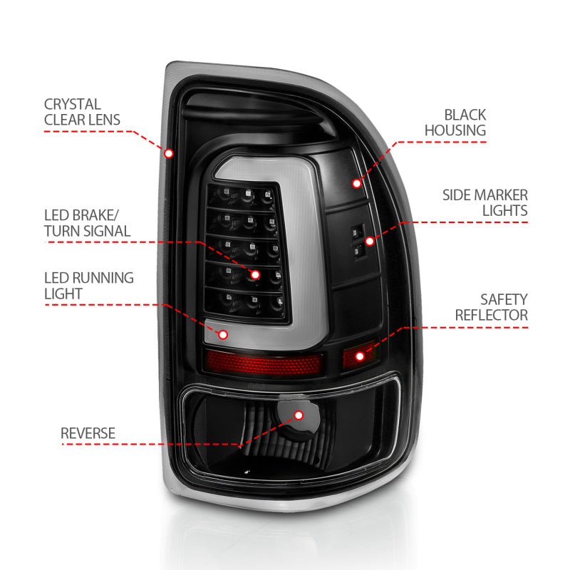 ANZO 1997-2004 Dodge Dakota LED Tail Light Assembly with Clear Lens and Black Housing – Pair