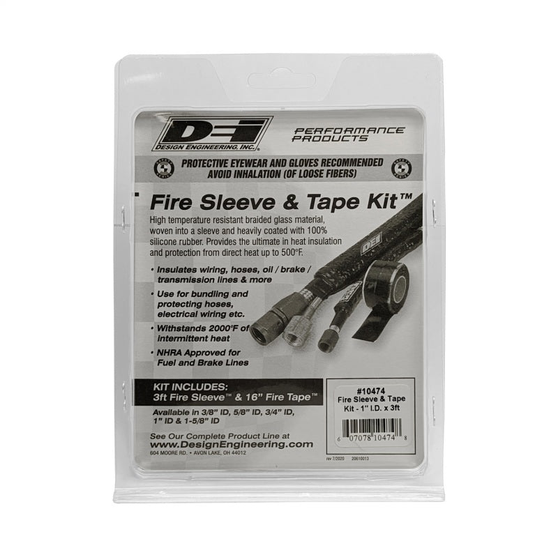 DEI Fire Sleeve and Tape Kit 1 Inch Inner Diameter x 3 Feet for Automotive Heat Protection