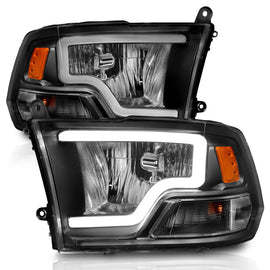 ANZO 2009-2018 Dodge Ram 1500 Crystal Headlight Set with Light Bar, Black Housing, Clear Lens