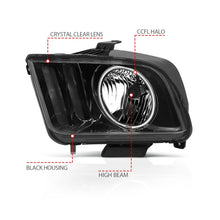 Load image into Gallery viewer, ANZO 2005-2009 Ford Mustang Crystal Headlights with Halo - Black Housing and CCFL, Pair