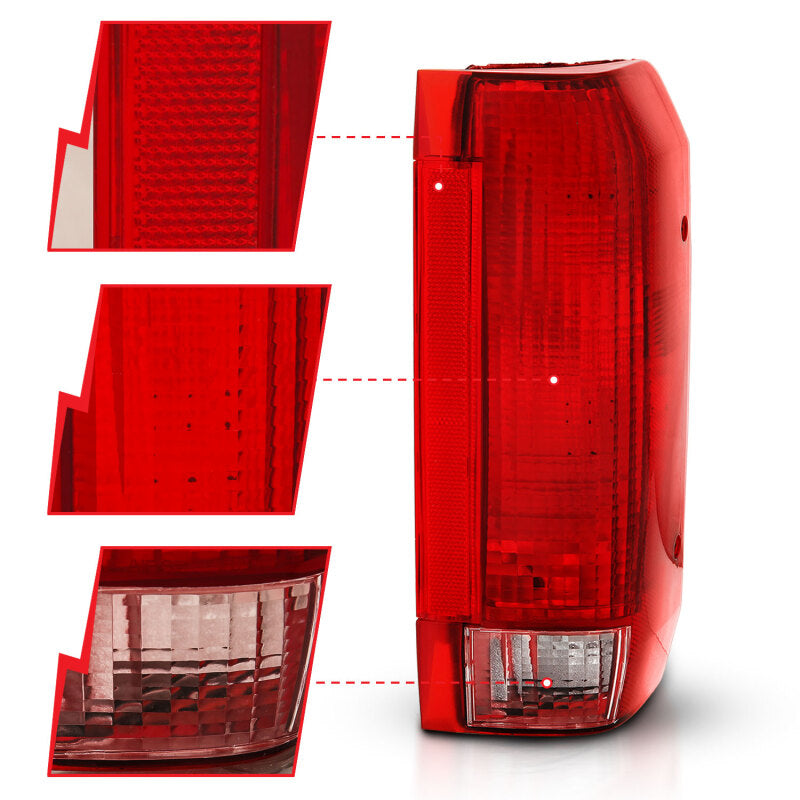 ANZO 1992-1996 Ford Bronco Tail Light Assembly with Red/Clear Lens – Chrome Housing, OE Replacement