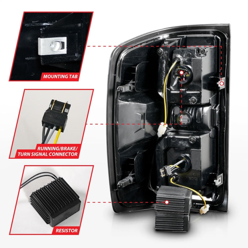 ANZO 15-19 Chevrolet Silverado LED Taillight with Sequential Light Bar and Smoke Lens, Black Housing – Pair