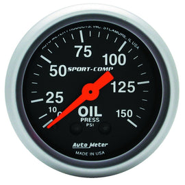 AutoMeter Sport-Comp 52mm Mechanical Oil Pressure Gauge 0-150 PSI for Automotive Performance