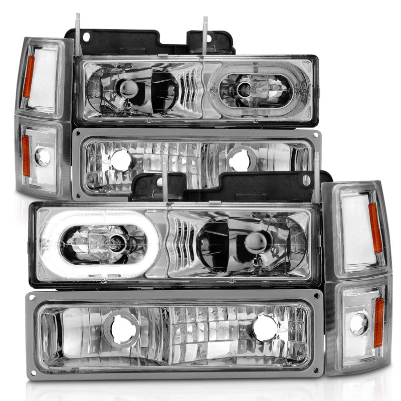 ANZO 88-98 Chevrolet C1500 Crystal Headlight Set with Halo and Signal Lights