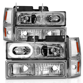 ANZO 88-98 Chevrolet C1500 Crystal Headlight Set with Halo and Signal Lights