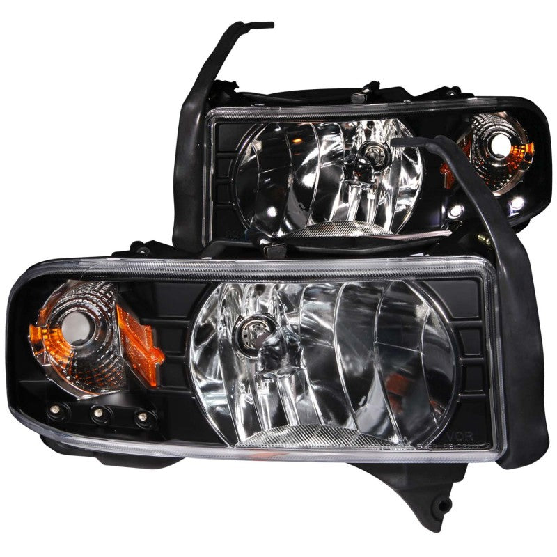 ANZO 1994-2001 Dodge Ram Crystal Headlight Set with LED, Black Housing and Clear Lens
