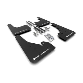 Rally Armor UR Series Mud Flaps for Toyota Corolla Hatchback — Black with White Logo Part #ralMF67-UR-BLK/WH