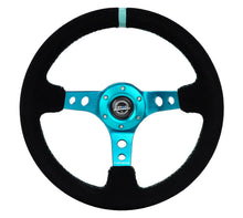 Load image into Gallery viewer, NRG Reinforced Steering Wheel 350mm Black Suede with Teal Center Mark and Stitching * Part Number nrgRST-006S-TL