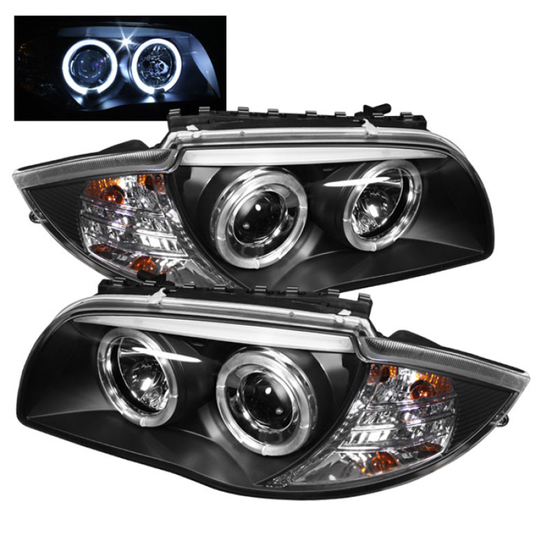 Spyder BMW E87 1-Series 2008-2011 Projector Headlights with LED Halo in Black - Part Number: spy5008985
