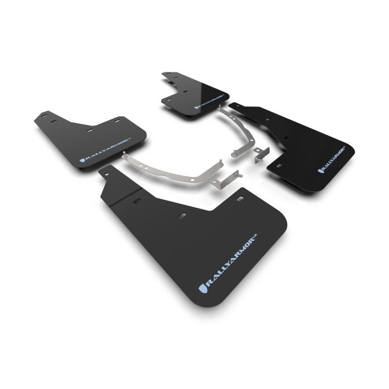 Rally Armor Black Polyurethane Mud Flaps for Hyundai Ioniq 5 (2022-2024) with Light Blue Logo - Durable UV-Resistant Design