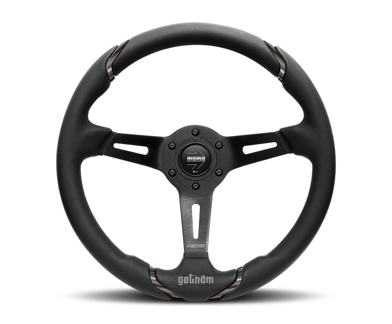 MOMO Gotham 350mm Black Leather Steering Wheel with Black Spokes