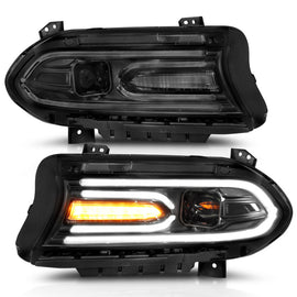 ANZO 2015-2018 Dodge Charger Projector Headlights Plank Style Black - Enhanced Lighting and Style
