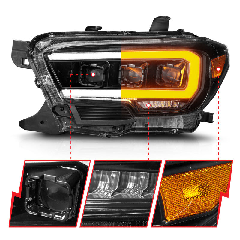 ANZO 16-22 Toyota Tacoma SR/SR5 Full LED Projector Headlight Set with Light Bar and Sequential Turn Signals