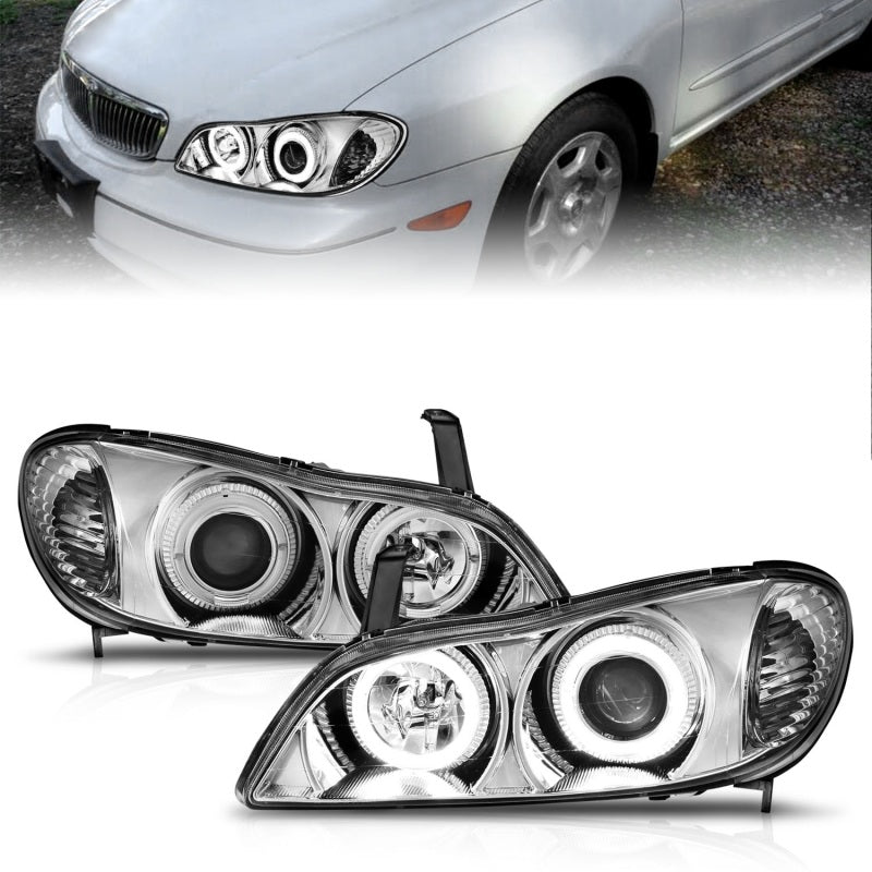 ANZO 2000-2004 Infiniti I30 and I35 Projector Headlights with Halo, Chrome Housing, Clear Lens – Pair