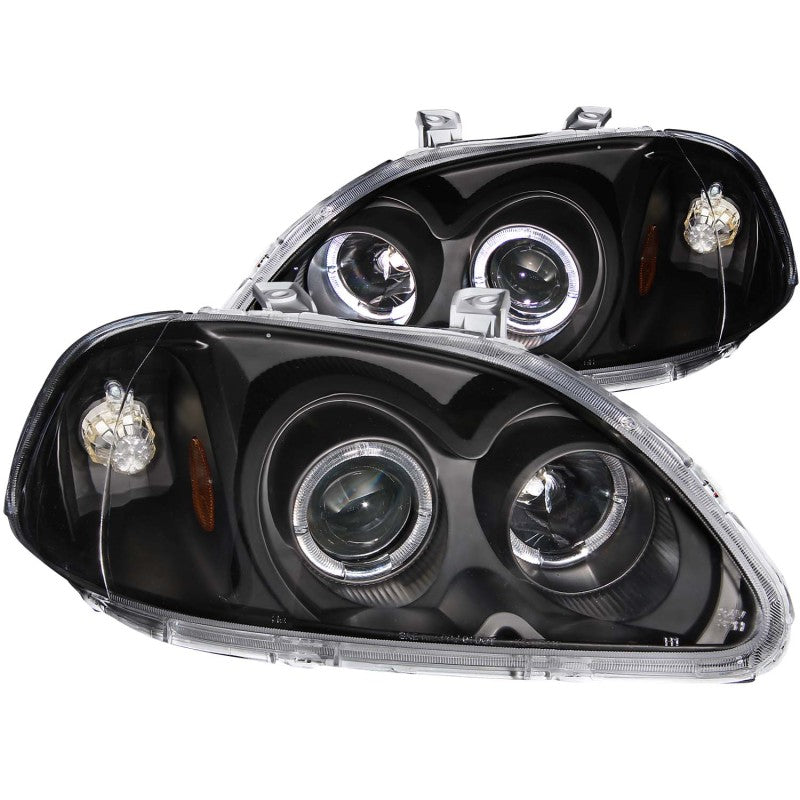 ANZO 1996-1998 Honda Civic Projector Headlights with Halo, Black Housing, Clear Lens – Pair