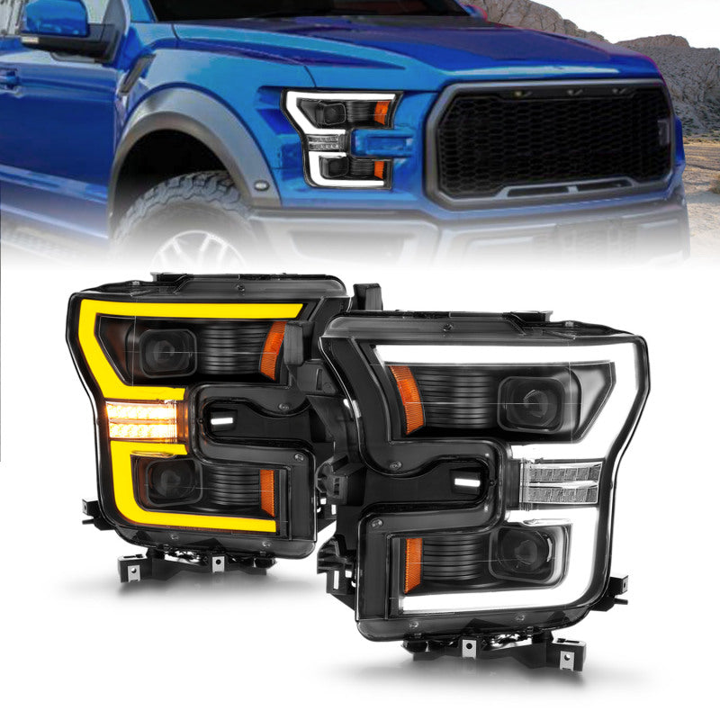 ANZO 15-17 Ford F-150 LED Projector Headlights with Light Bar Switchback, Black Housing, Clear Lens