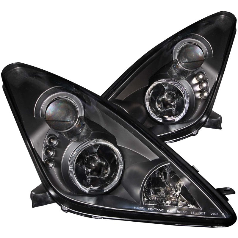 ANZO 2000-2005 Toyota Celica Projector Headlights with Halo, Black Housing, Clear Lens, Pair
