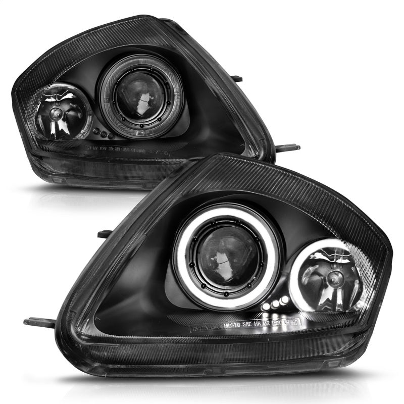 ANZO 2000-2005 Mitsubishi Eclipse Projector Headlights with Halo, Black Housing, Clear Lens - Pair