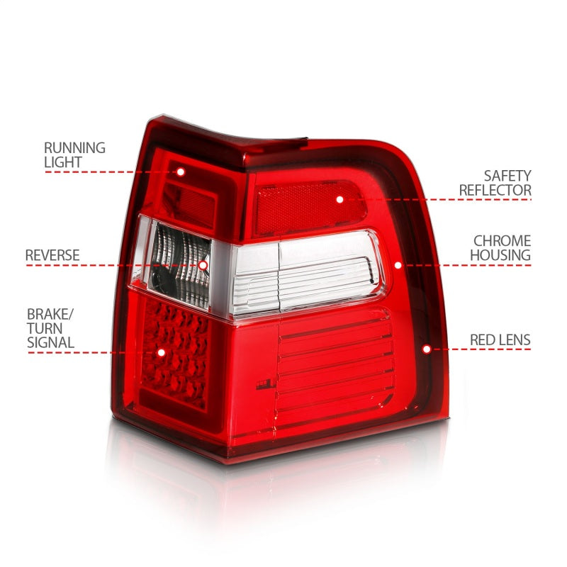 ANZO 07-17 Ford Expedition LED Tail Lights with Light Bar and Chrome Housing