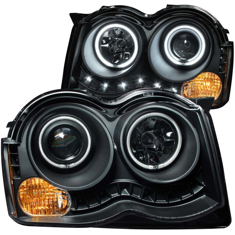 ANZO 2008-2010 Jeep Grand Cherokee Projector Headlights with Halo - Black Housing, CCFL, Pair