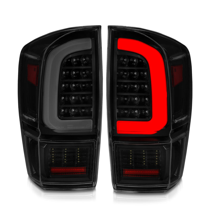 ANZO 16-21 Toyota Tacoma LED Tail Lights with Light Bar, Sequential Turn Signals, Black Housing & Smoke Lens