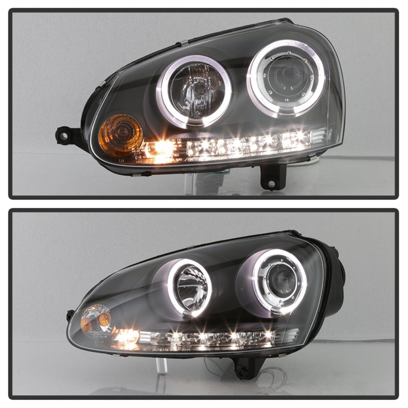 Spyder LED Halo DRL Projector Headlights for Volkswagen GTI & Jetta (2006-2009) - Black