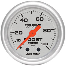 Load image into Gallery viewer, AutoMeter Ultra-Lite 52mm Mechanical Boost Gauge 0-100 PSI for Automotive Performance Monitoring