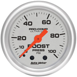AutoMeter Ultra-Lite 52mm Mechanical Boost Gauge 0-100 PSI for Automotive Performance Monitoring
