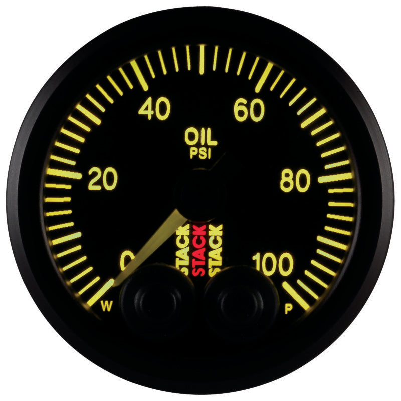 AutoMeter Stack Instruments Pro Control 52mm Oil Pressure Gauge - Black (0-100 PSI, 1/8in NPTF Male)