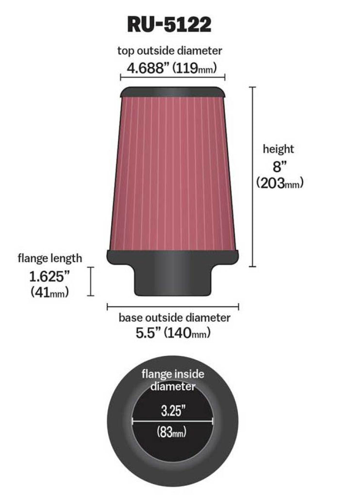 K&N Engineering Universal Rubber Air Filter Part Number KNNRU-5122 for Automotive Applications
