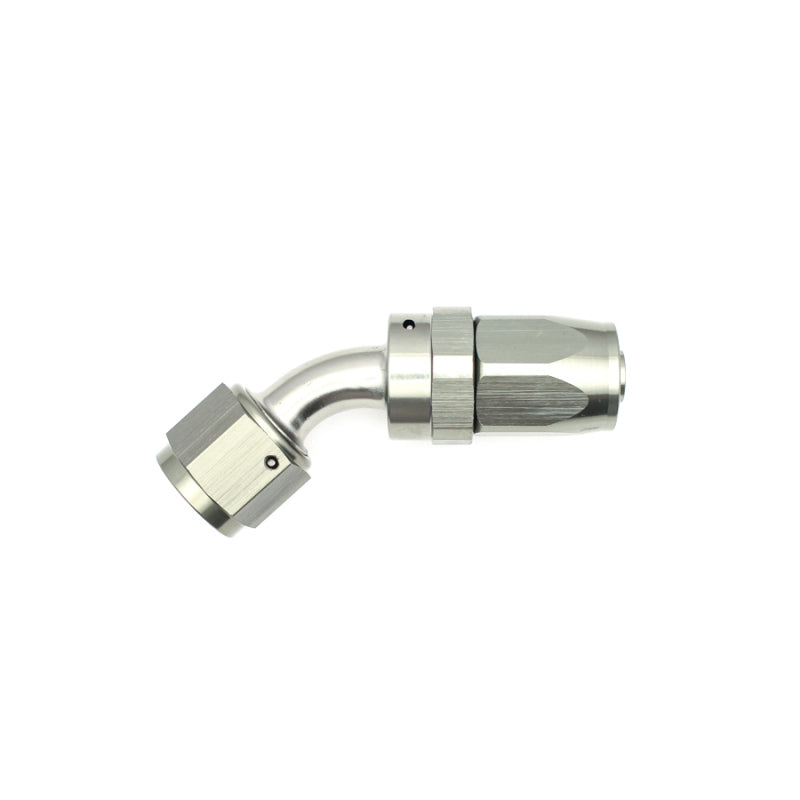 DeatschWerks 8AN Female Swivel 45-Degree Hose End CPE - Anodized Titanium Fitting for Automotive Fuel Systems