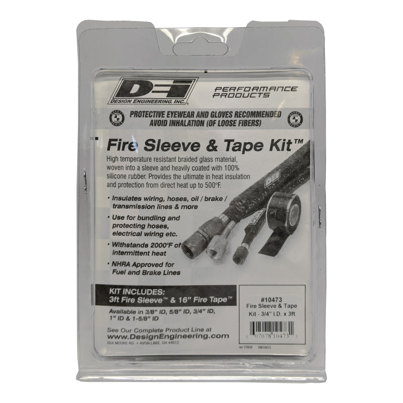 DEI Fire Sleeve and Tape Kit 3/4 Inch ID x 3 Feet for High-Temperature Protection