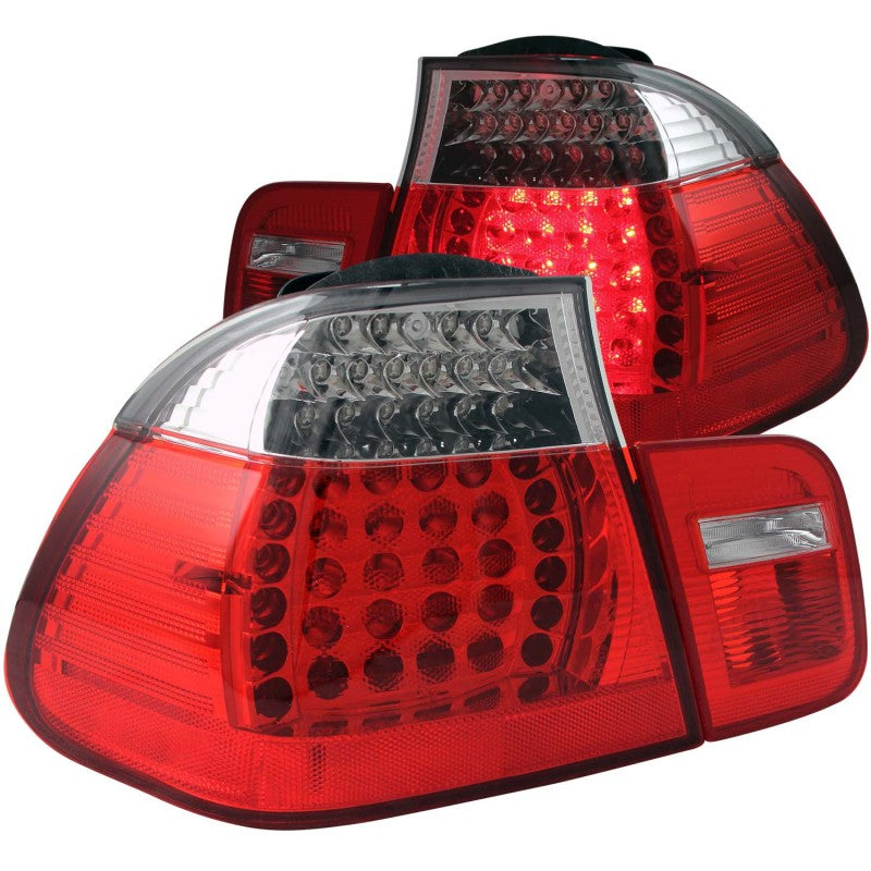 ANZO LED Tail Light Assembly for 2002-2005 BMW 3 Series E46 – Red/Clear Pair