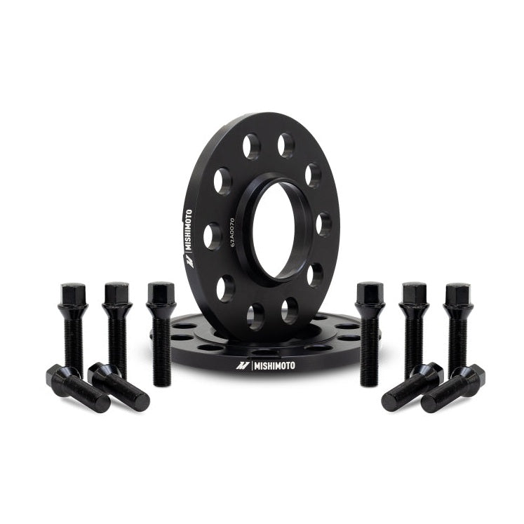 Mishimoto 5x120 Wheel Spacers with 72.6mm Center Bore - 10mm Thickness, M14x1.25 Grade-12.9 Bolts, Black Anodized Finish