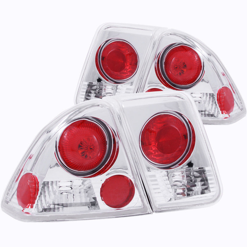 ANZO 2001-2004 Honda Civic Tail Light Assembly with Clear Lens and Chrome Housing – Pair