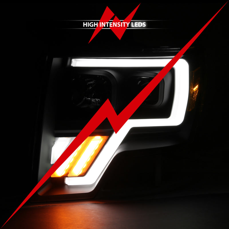 ANZO G4 Switchback Projector Headlights for Ford F-150 (2009-2013) with Halo, Black Housing, Amber and Clear Lenses