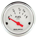 AutoMeter Gauge Fuel Level 2-1/16 Inch, 73 Ohm to 10 Ohm, Arctic White - Part Number ATM1316