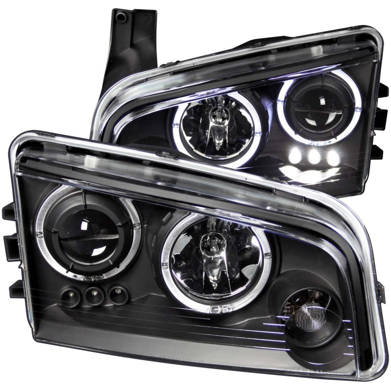 ANZO 2006-2010 Dodge Charger Projector Headlights with Halo, Black Housing, Clear Lens – Pair