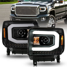 Load image into Gallery viewer, ANZO 2014-2015 GMC Sierra 1500 Projector Headlights with Light Bar, Black Housing - Pair