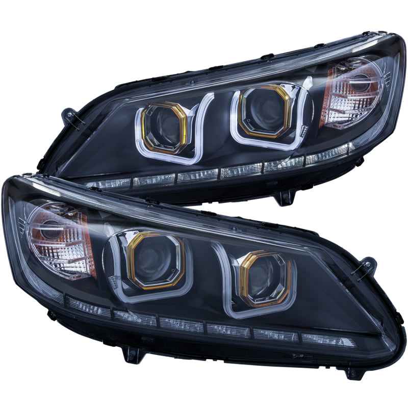 ANZO 2013-2015 Honda Accord 4-Door Projector Headlights with U-Bar, Black Housing and Clear Lens